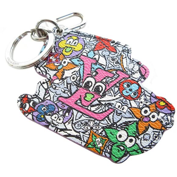 Auth LOUIS VUITTON Monogram Comics charm Key ring / Silver leather/metal s0493j - Picture 2 of 8